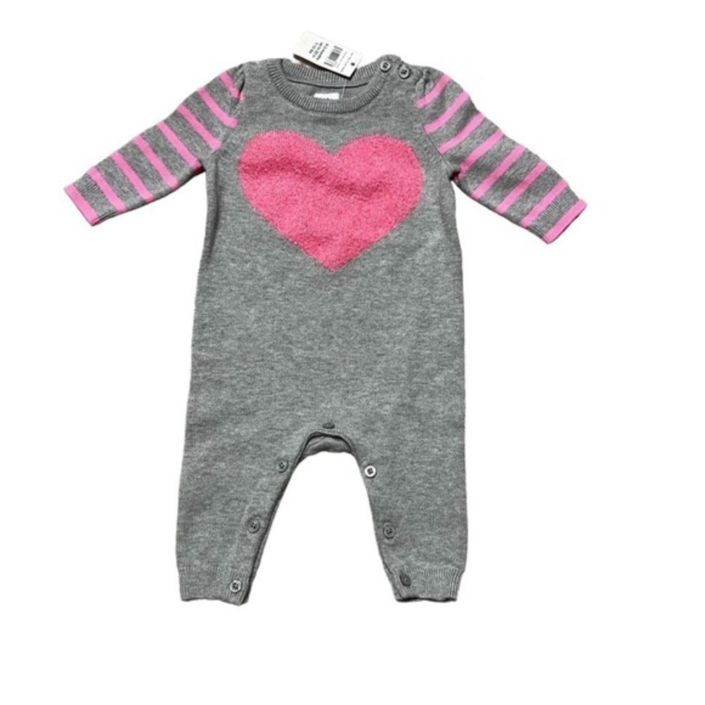 Cozy Gray and Pink Heart Kids Footie